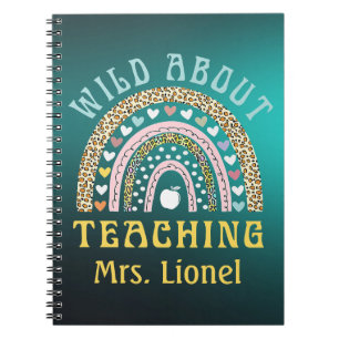 Teacher Personalized Rainbow Animal Print, hearts  Notebook