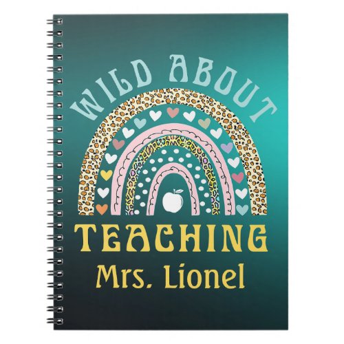 Teacher Personalized Rainbow Animal Print hearts  Notebook