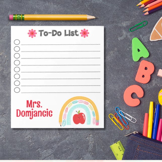 Teacher Personalized Rainbow pencil with apple Notepad (Teacher rainbow retro personalized to do list)