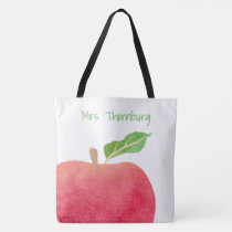Teacher Personalized Red Watercolor Apple Teachers Tote Bag