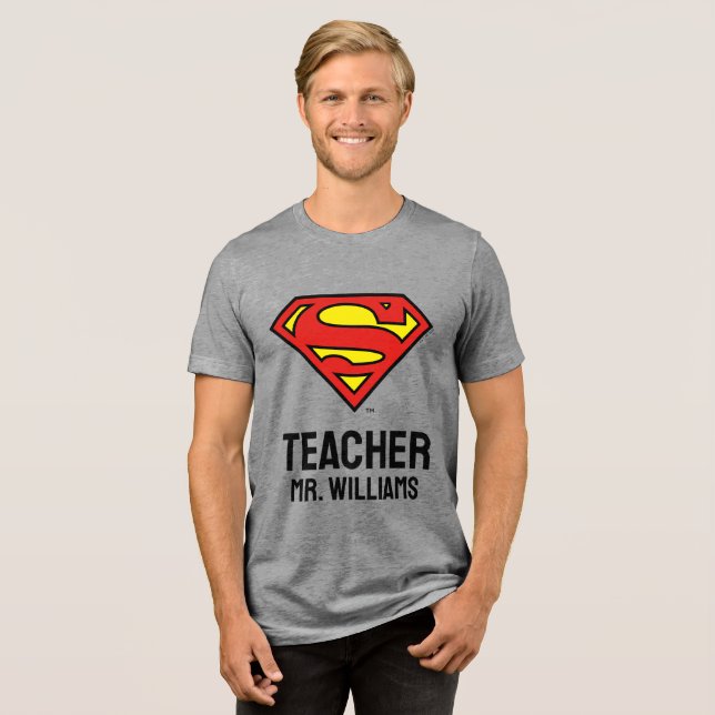 Teacher Personalized Superman Logo Tri-Blend Shirt (Front Full)