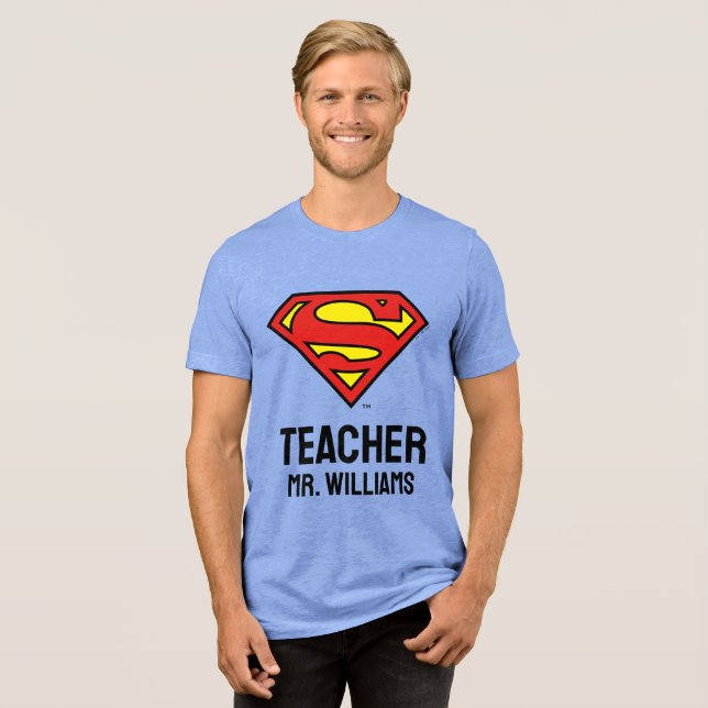 Teacher Personalized Superman Logo Tri-Blend Shirt (Front Full)