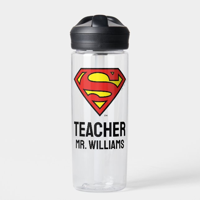 Teacher Personalized Superman Logo Water Bottle (Front)