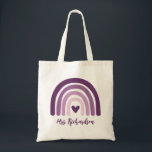 Teacher Personalized Tote Bag<br><div class="desc">Gift your favorite teacher this modern and cute purple rainbow with heart tote bag. Monogrammed with name and or message. Unique gift for your son or daughter's school teacher. Perfect for teacher appreciation week or back to school.</div>