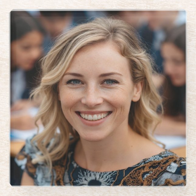 Teacher Photo Customize Personalize Glass Coaster (Front)