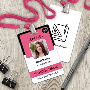 Teacher Photo ID Badge – School Staff - Pink