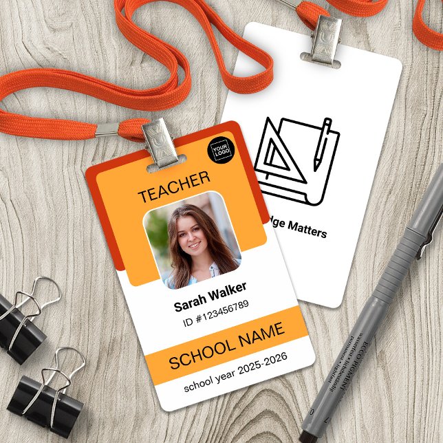 Teacher Photo ID Badge School Staff Yellow Orange (Teacher Photo ID Badge School Staff Yellow Orange)