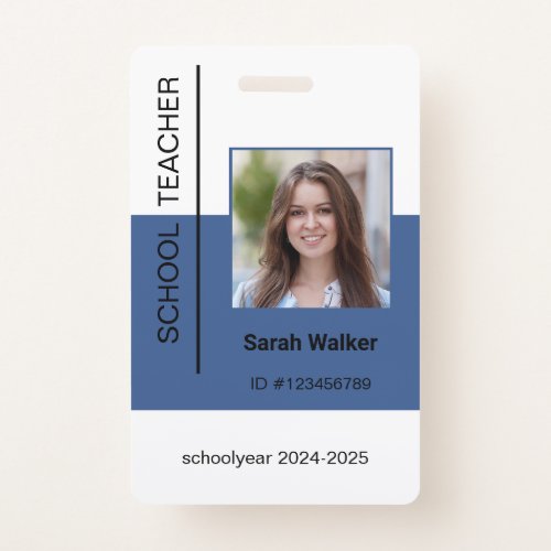 Teacher photo ID of an employee or student blue Badge