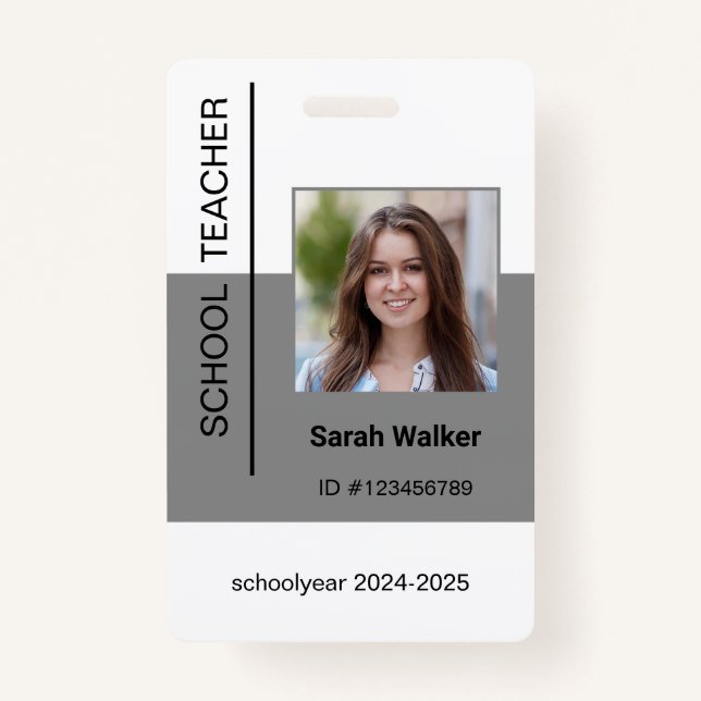 Teacher photo ID of an employee or student grey Badge (Front)