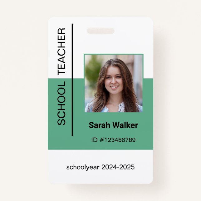 Teacher photo ID of an employee or student mint Badge (Front)