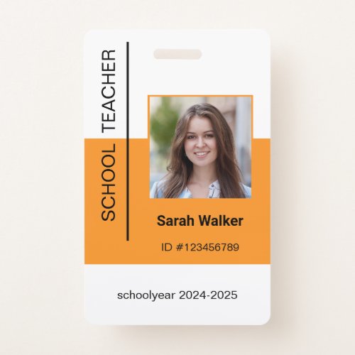 Teacher photo ID of an employee or student yellow Badge