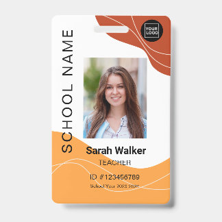 Teacher photo ID of an employee or student yellow Badge