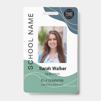 Teacher photo ID of an employee student blue-green Badge