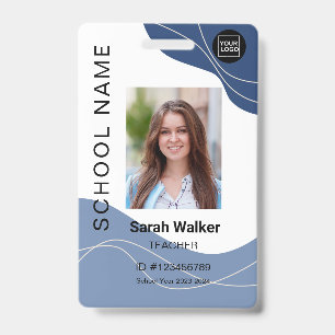 Teacher photo ID of an employee student dusty blue Badge