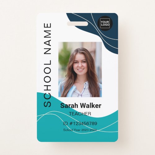 Teacher photo ID of an employee student navy blue Badge