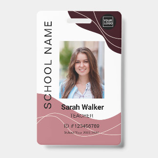 Teacher photo ID of an employee student pink-brown Badge