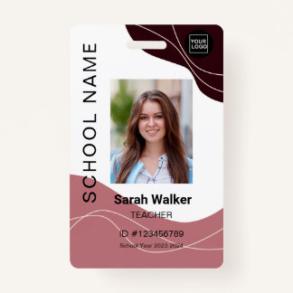 Teacher photo ID of an employee student pink-brown Badge