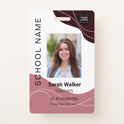 Teacher photo ID of an employee student pink_brown Badge