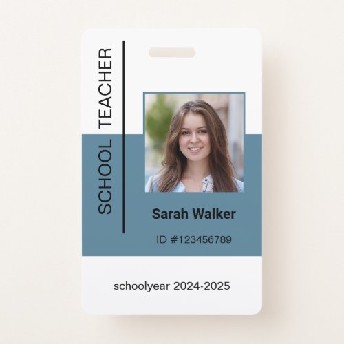 Teacher photo ID of employee or student dusty blue Badge