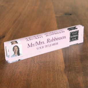 Teacher Photo School Logo Modern Desk Name Plate