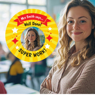Teacher Photo “Well Done!” Sticker – Personalized