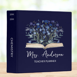 Teacher Planner Blue Wildflowers Grow From Book 3 Ring Binder