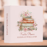 Teacher Planner Books and Vintage Pink Roses 3 Ring Binder<br><div class="desc">This charming teacher planner binder features vintage pink roses and a stack of books in watercolor. Perfect for bookworms and lovers of romantic art. Customize with your favorite quote! It blends a bookish aesthetic with pretty flowers,  making it a delightful addition to your classroom.</div>