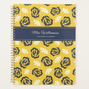 Teacher Planner Floral Yellow Vintage Block Print