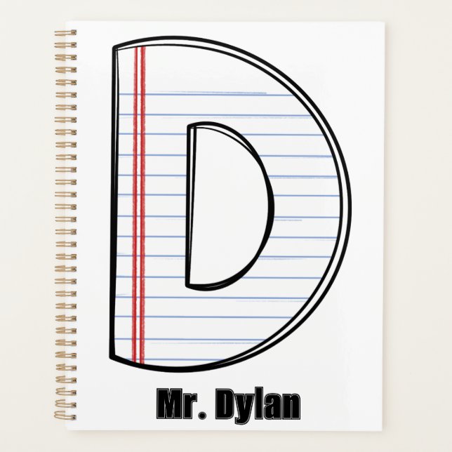 Teacher Planner – Notebook Paper Initial (Front)