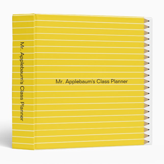 Teacher Planner Yellow Pencils Freshly Sharpened 3 Ring Binder (Front/Spine)