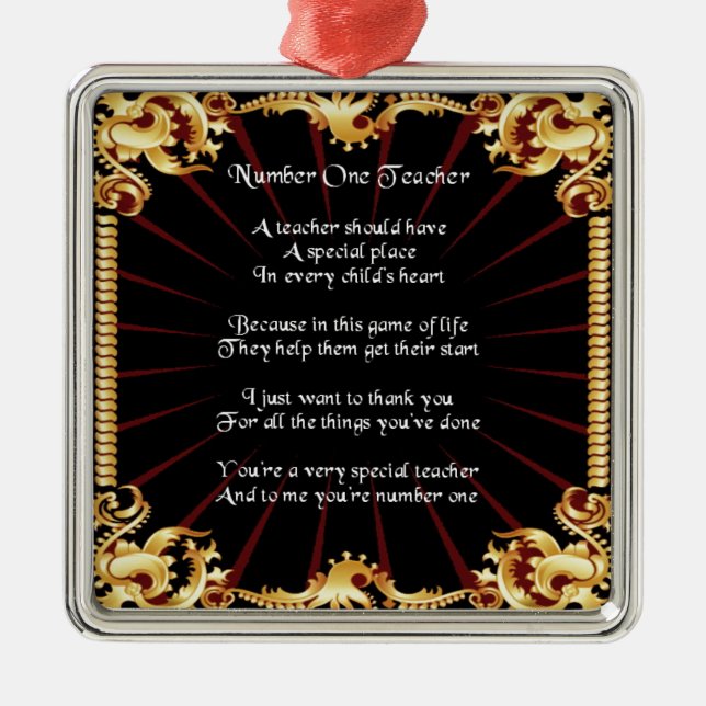 Teacher  Poem  -   Black Design Metal Ornament (Front)