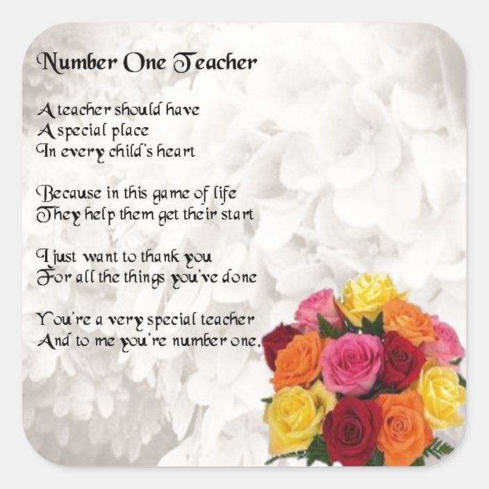 Teacher Poem - Flowers Design Square Sticker | Zazzle.com