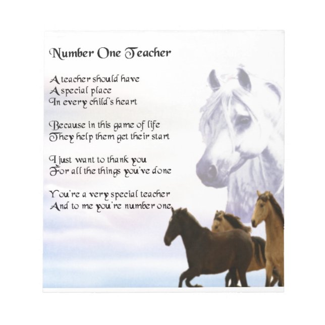 Teacher Poem  -  Horses Design Notepad (Front)