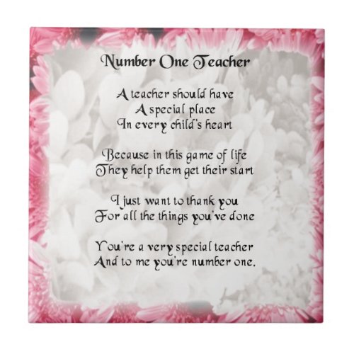 Teacher Poem  _  Pink Floral edge Design Ceramic Tile