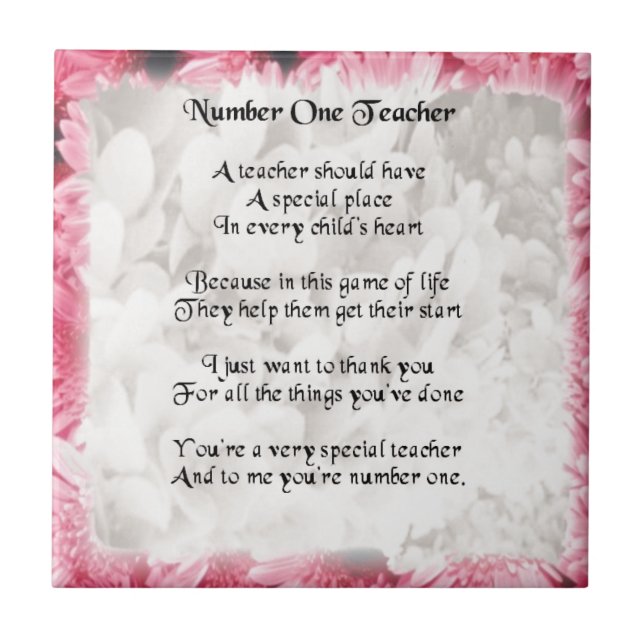 Teacher Poem  -  Pink Floral edge Design Ceramic Tile (Front)