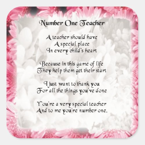Teacher Poem  _  Pink Floral edge Design Square Sticker