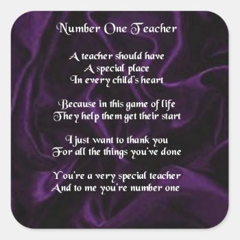 Teacher Poem -  Purple Silk Design Square Sticker by Lastminutehero at Zazzle