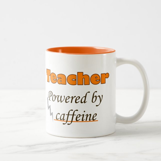 Teacher Powered by caffeine Two-Tone Coffee Mug (Right)