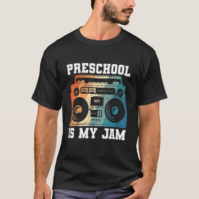 Teacher Preschool Is My Jam Retro Boombox School T-Shirt (Front)
