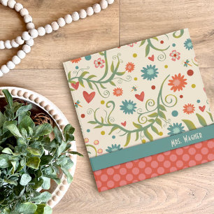 Teacher Pretty Floral Dragonfly Personalized 3 Ring Binder