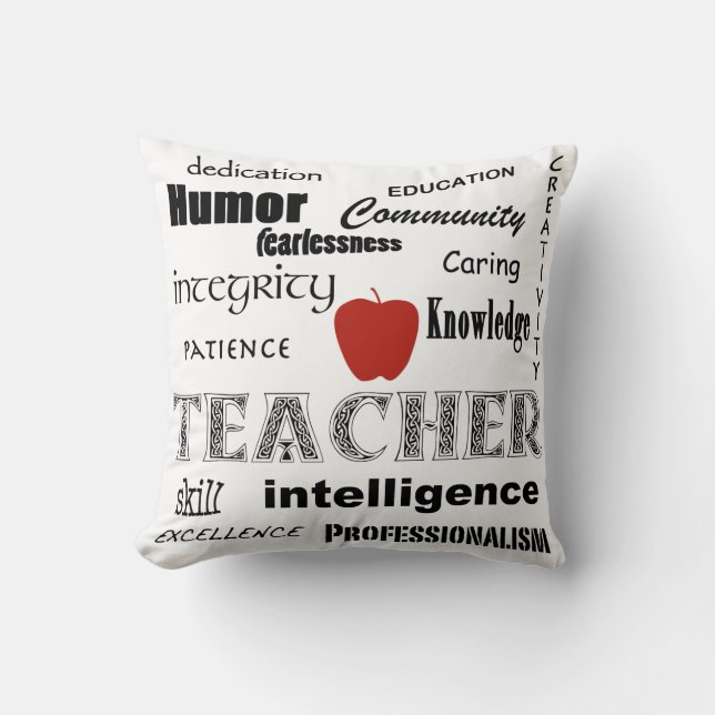 Teacher Pride Text Design-Red Apple Throw Pillow (Front)