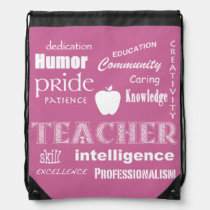 Teacher Pride+White Apple-Pink Drawstring Bag