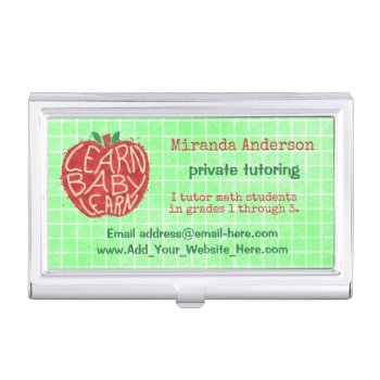 Teacher Private Tutor Learn Baby Apple And Grid Business Card Case by HaHaHolidays at Zazzle