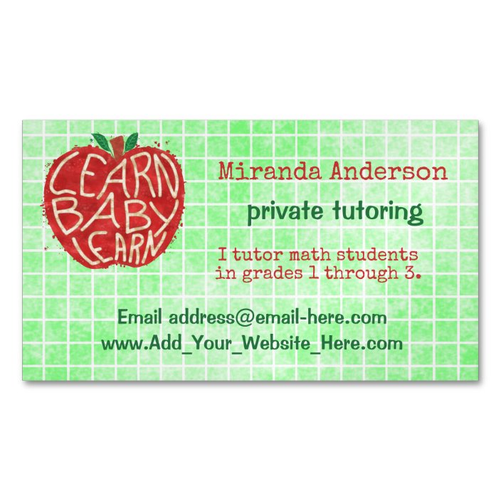 Teacher Private Tutor Learn Baby Apple And Grid Business Card Magnet Zazzle Com