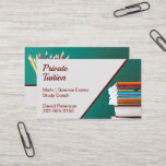 Teacher Private Tutor Tuition Business Card<br><div class="desc">A striking business card featuring a stack of books on a teal background. This great card would work well for private tutor services,  exam study coaching businesses or other education organizations. Easy to personalize with your own company information.</div>