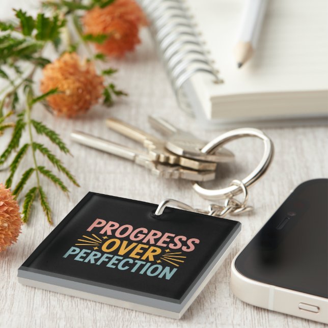 Teacher Progress Over Perfection Back to School  Keychain (Front Right)