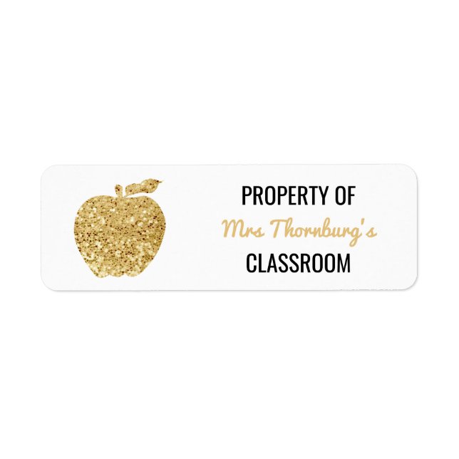Teacher Property of Classroom Faux Gold Glitter Label (Front)