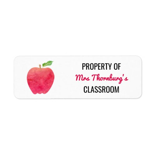 Teacher Property of Classroom Watercolor Red Apple Label