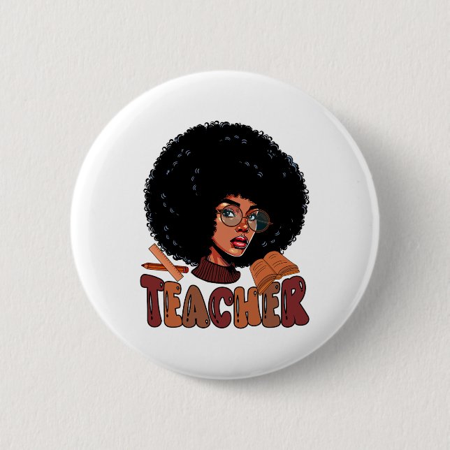 Teacher Proud Job Team Costume Afro Man Black Hist Button (Front)