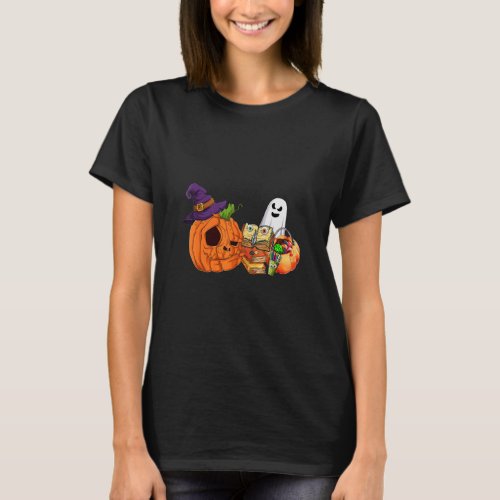 Teacher Pumpkin Witch Scary Book Pens Ghost Happy  T_Shirt